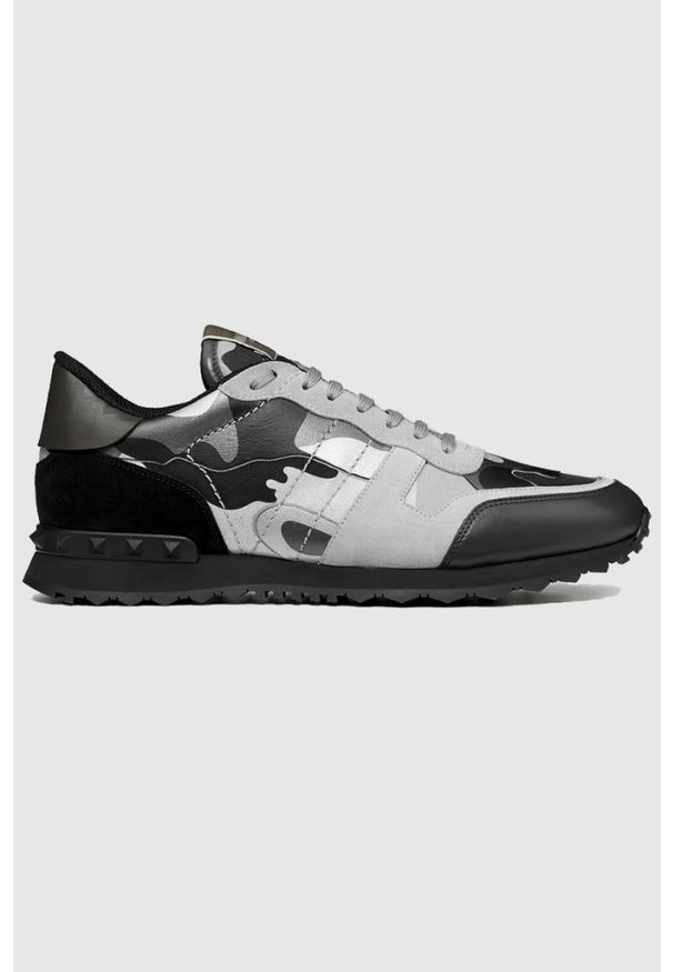 Valentino Garavani - VALENTINO GARAVANI Sneakersy rockrunner w szarym kamuflażu, Rozmiar 45. Zapięcie: pasek. Kolor: szary