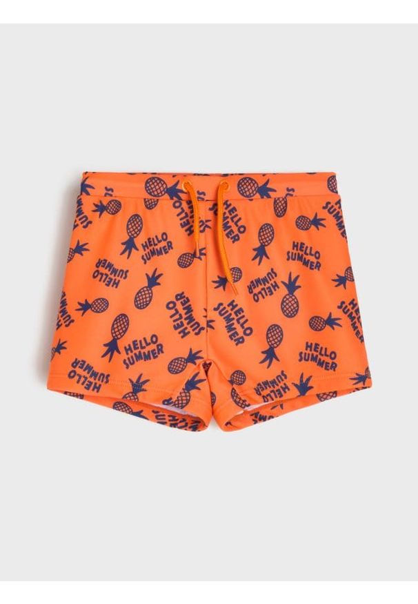 Sinsay - Kąpielówki z nadrukiem wakacyjnym - pomarańczowy. Kolor: pomarańczowy. Wzór: nadruk