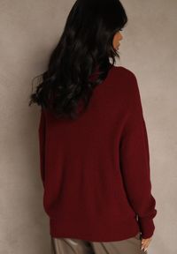 Renee - Bordowy Golf z Domieszką Wiskozy i Kaszmiru Azivara. Okazja: na co dzień. Typ kołnierza: golf. Kolor: czerwony. Materiał: wiskoza, kaszmir. Wzór: aplikacja. Styl: elegancki, casual #2