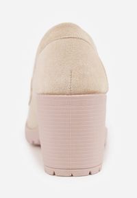 Born2be - Beżowe Półbuty w Stylu Mokasynów na Słupku i Niskiej Platformie z Klamerką Nardica. Kolor: beżowy. Materiał: jeans. Wzór: aplikacja. Obcas: na platformie. Styl: klasyczny, elegancki #5