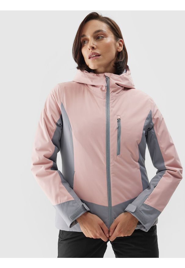 4f - Kurtka narciarska membrana 5000 damska - różowa. Kolor: różowy. Materiał: tkanina. Wzór: gładki. Sezon: zima. Sport: narciarstwo