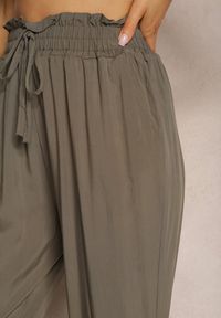 Renee - Ciemnozielone Spodnie z Bawełny w Stylu Paper Bag Wykończone Wiązaniem i Gumką w Talii Relvitela. Kolor: zielony. Materiał: bawełna. Sezon: lato #3
