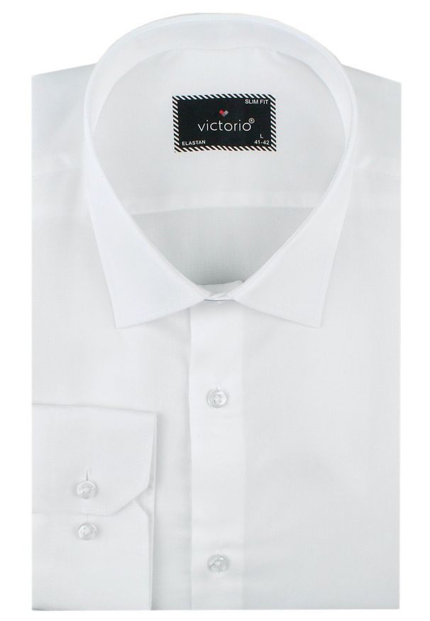 Męska Koszula Wizytowa, Taliowany Krój - Victorio - Biel. Materiał: bawełna. Styl: wizytowy