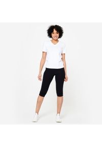 DOMYOS - Krótkie legginsy fitness damskie Domyos slim. Kolor: czarny. Materiał: materiał, elastan, poliester, bawełna. Długość: krótkie. Sport: fitness