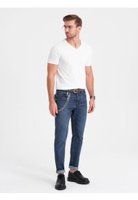 Ombre Clothing - T-shirt męski V-NECK z elastanem - biały V1 - Rozmiar: XXL. Typ kołnierza: dekolt w kształcie V. Kolor: biały. Materiał: elastan. Długość rękawa: krótki rękaw. Długość: krótkie. Wzór: nadruk. Styl: klasyczny #8