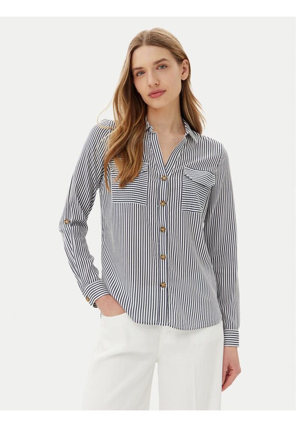 Vero Moda Koszula Bumpy 10275283 Granatowy Regular Fit. Kolor: niebieski. Materiał: wiskoza