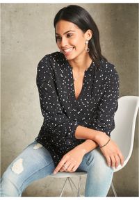 Bluzka w kropki bonprix czarny w kropki. Kolor: czarny. Długość: długie. Wzór: kropki. Styl: elegancki #6