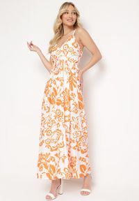 Born2be - Pomarańczowa Sukienka na Regulowanych Ramiączkach z Gumkami na Plecach Ściągana Troczkiem Harnela. Okazja: na co dzień. Kolor: pomarańczowy. Długość rękawa: na ramiączkach. Typ sukienki: proste. Styl: casual, elegancki, klasyczny #3