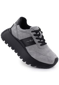 Skórzane półbuty damskie sneakersy na platformie szare Filippo DP6785. Okazja: na co dzień. Kolor: szary. Materiał: skóra. Obcas: na platformie. Styl: casual, sportowy