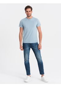 Ombre Clothing - Męski klasyczny bawełniany T-shirt BASIC - niebieski V12 OM-TSBS-0146 - XXL. Okazja: na co dzień. Kolor: niebieski. Materiał: bawełna. Styl: klasyczny