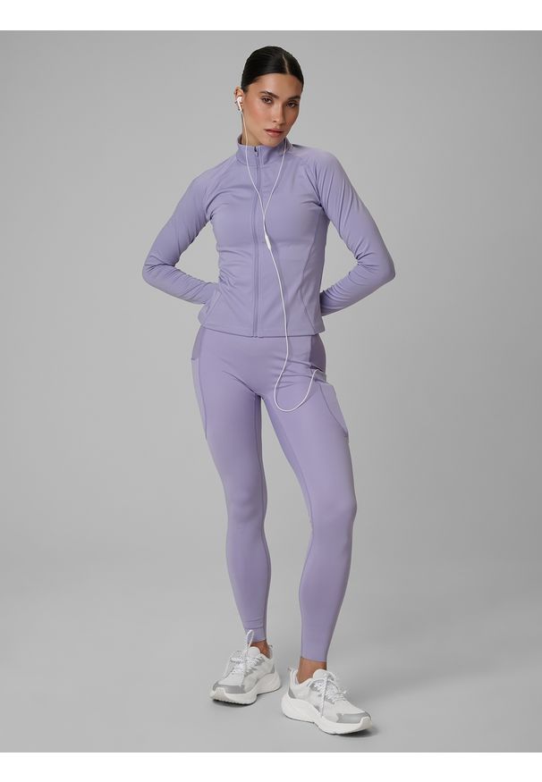 4f - 4F Legginsy treningowe szybkoschnące damskie - fioletowe XL. Kolor: fioletowy. Wzór: gładki. Sport: fitness