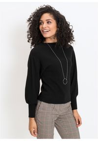 bonprix - Sweter oversize z mieszanki wiskozy. Typ kołnierza: kołnierzyk stójkowy. Kolor: czarny. Materiał: dzianina, wiskoza. Styl: elegancki #1
