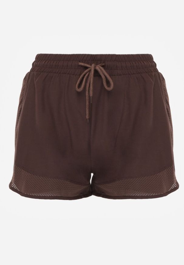 Renee - Brązowe Szorty w Sportowym Stylu z Siateczką i Podszewką Elishka. Okazja: na co dzień, na spacer. Kolor: brązowy. Styl: sportowy