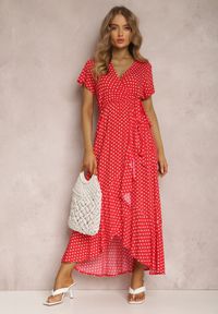 Renee - Czerwona Sukienka Boliphise. Kolor: czerwony. Materiał: tkanina. Długość rękawa: krótki rękaw. Wzór: kropki. Typ sukienki: kopertowe. Styl: klasyczny #3