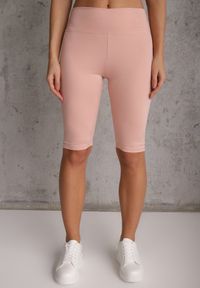 Renee - Różowe Szorty Bikery High Waist z Wyszczuplającym Pasem Briarrose. Okazja: na co dzień. Stan: podwyższony. Kolor: różowy. Materiał: len. Styl: casual, sportowy #6