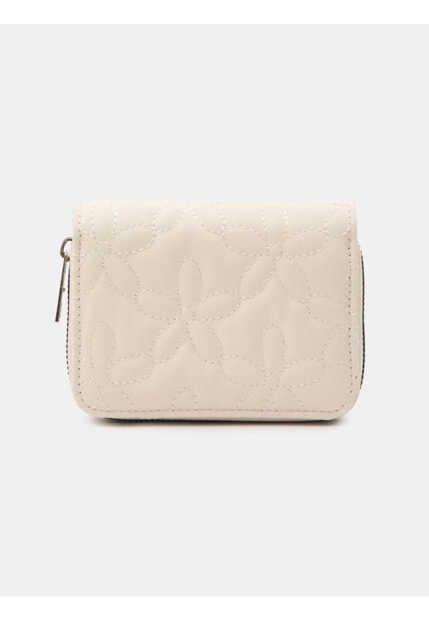 Sinsay - Mały portfel w haftowany wzór w kwiaty - kremowy. Kolor: kremowy. Wzór: haft, kwiaty