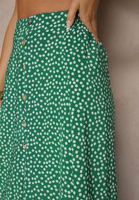 Renee - Zielona Spódnica Rozkloszowana High Waist Ozdobiona Kropkami i Guzikami Meronira. Okazja: na co dzień, na spacer. Stan: podwyższony. Kolor: zielony. Wzór: aplikacja, kropki. Styl: klasyczny, elegancki, casual