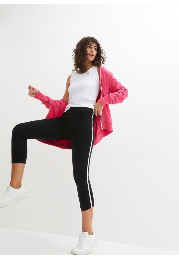 bonprix - Legginsy sportowe, dł. 3/4. Kolor: czarny. Materiał: materiał. Styl: sportowy