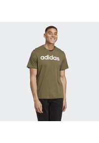 Adidas - Essentials Single Jersey Linear Embroidered Logo Tee. Kolor: beżowy. Materiał: jersey #1