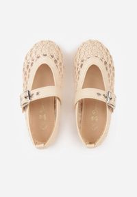 Born2be - Beżowe Siateczkowe Balerinki w Stylu Mary Jane z Szydełkowym Wzorem Tramlea. Okazja: na co dzień, na uczelnię. Zapięcie: pasek. Kolor: beżowy. Materiał: jeans. Styl: casual #4