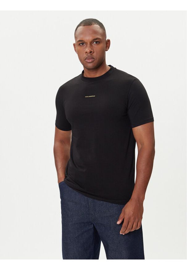 Karl Lagerfeld - KARL LAGERFELD T-Shirt 755051 554235 Czarny Regular Fit. Typ kołnierza: dekolt w karo. Kolor: czarny. Materiał: bawełna