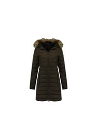 Kurtka turystyczna damska Geographical Norway Clara. Kolor: zielony. Materiał: poliamid. Długość: długie. Sezon: zima. Sport: turystyka piesza #1