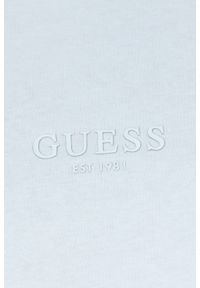 Guess - GUESS Błękitny t-shirt męski z aplikacją z logo. Kolor: niebieski. Wzór: aplikacja #4