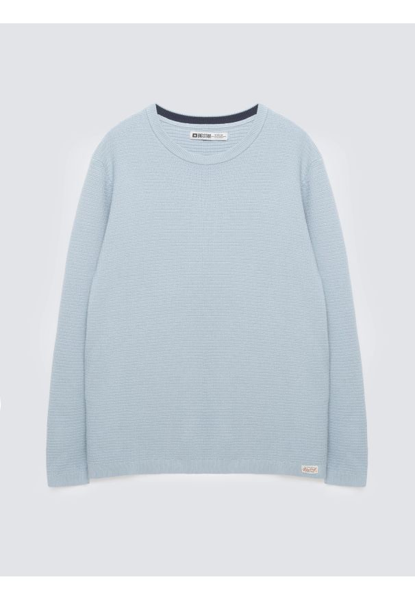 Big-Star - Sweter męski bawełniany błękitny Neilon 400. Okazja: na co dzień, do pracy. Kolor: niebieski. Materiał: bawełna. Wzór: ze splotem. Styl: casual, klasyczny