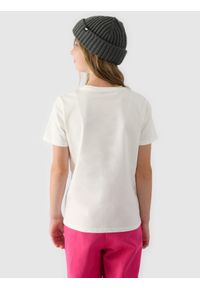4f - 4F T-shirt z nadrukiem dziewczęcy - biały 164 (13-14 lat). Okazja: na co dzień. Kolor: biały. Materiał: jersey, dzianina, bawełna. Długość rękawa: krótki rękaw. Długość: krótkie. Wzór: nadruk. Sezon: lato. Styl: casual, sportowy, klasyczny #2