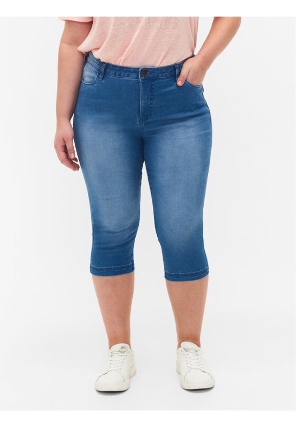 Zizzi Szorty jeansowe O10305H Niebieski Slim Fit. Kolor: niebieski. Materiał: bawełna, syntetyk