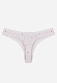 Born2be - Białe Majtki Stringi z Bawełną w Kwiaty Calylia. Kolor: biały. Materiał: bawełna. Wzór: kwiaty #2