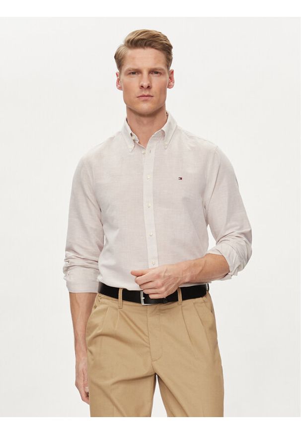 TOMMY HILFIGER - Tommy Hilfiger Koszula MW0MW34632 Beżowy Slim Fit. Kolor: beżowy. Materiał: bawełna