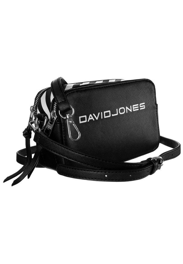 DAVID JONES - Pudełkowa listonoszka czarna David Jones 6169-1 BLACK. Kolor: czarny. Wzór: aplikacja. Materiał: skórzane