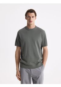 Reserved - Sweter z krótkim rękawem - jasnozielony. Kolor: zielony. Materiał: bawełna. Długość rękawa: krótki rękaw. Długość: krótkie