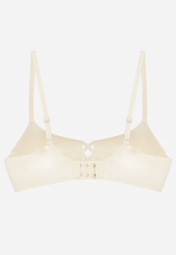 Renee - Jasnobeżowy Biustonosz o Gładkim Wykończeniu z Imitacją Wiązania Azisene. Kolor: beżowy. Materiał: koronka. Wzór: gładki