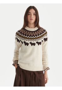 Hunter Sweter Ashie HARW0074251 Beżowy Regular Fit. Kolor: beżowy. Materiał: wełna #1