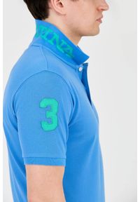 La Martina - LA MARTINA Niebieskie męskie polo z małym zielonym logo, Rozmiar XL. Typ kołnierza: polo. Kolor: niebieski #3
