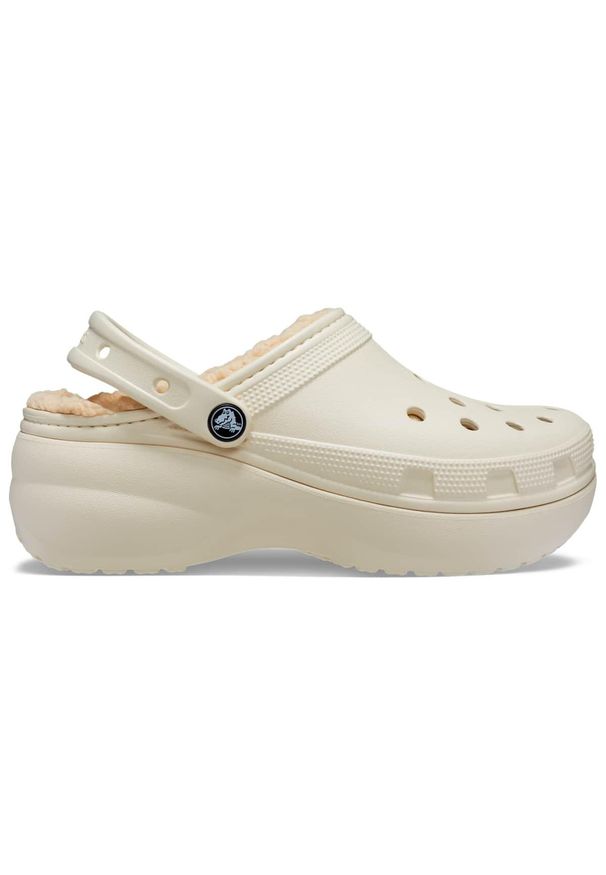 Crocs - Classic platforma damskie chodaki z podszewką. Kolor: biały. Obcas: na platformie. Styl: klasyczny
