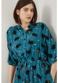 medicine - Medicine Sukienka kolor zielony mini rozkloszowana. Kolor: zielony. Materiał: tkanina. Długość rękawa: długi rękaw. Typ sukienki: rozkloszowane. Długość: mini #4