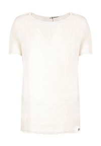Takeshy Kurosawa T-shirt "Lino" | 83333 | Lino | Mężczyzna | Beżowy. Okazja: na co dzień. Kolor: beżowy. Materiał: bawełna, poliester, len. Wzór: aplikacja. Styl: casual #6
