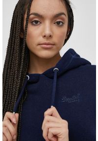 Superdry Bluza damska kolor granatowy z kapturem gładka. Typ kołnierza: kaptur. Kolor: niebieski. Długość rękawa: długi rękaw. Długość: długie. Wzór: gładki #5