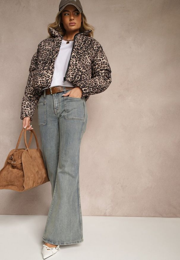 Renee - Brązowa Panterkowa Kurtka Pikowana o Krótkim Kroju ze Ściągaczami Ivilda. Okazja: na co dzień. Kolor: brązowy. Materiał: jeans. Długość: krótkie. Wzór: motyw zwierzęcy. Sezon: wiosna. Styl: wizytowy, casual