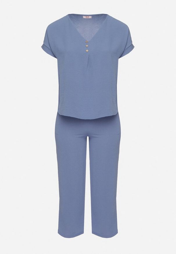 Born2be - Niebieski Komplet o Fasonie Oversize Bluzka i Szerokie Spodnie Amisora. Kolor: niebieski