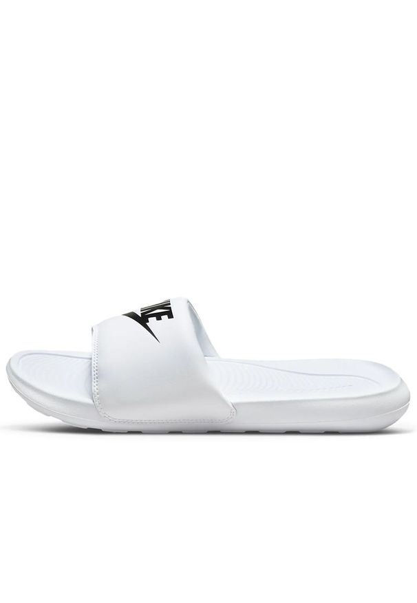 Klapki męskie Nike Victori One CN9675-100 - białe. Okazja: na co dzień. Zapięcie: pasek. Kolor: biały. Sport: pływanie, turystyka piesza