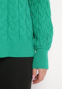 Born2be - Zielony Sweter z Golfem w Warkoczowy Splot ze Ściągaczami Maraiwai. Typ kołnierza: golf. Kolor: zielony. Wzór: ze splotem. Sezon: jesień #4