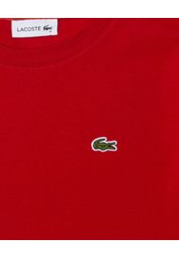 Lacoste - LACOSTE - Czerwony t-shirt z haftowanym logo. Kolor: czerwony. Materiał: jersey, bawełna, prążkowany. Wzór: haft #3