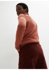 bonprix - Szerokie spodnie sztruksowe ze stretchem, high-waist. Stan: podwyższony. Kolor: brązowy. Materiał: sztruks #2