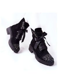 Zamszowe Botki Workery Lewski Shoes Wiązane 3069 Czarne. Kolor: czarny. Materiał: zamsz. Wzór: aplikacja #5