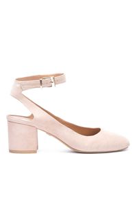 Kazar - Beżowe czółenka damskie. Zapięcie: pasek. Kolor: beżowy. Materiał: zamsz. Obcas: na obcasie. Styl: street. Wysokość obcasa: średni #1