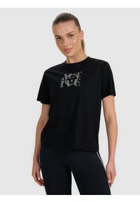 4f - 4F T-shirt z nadrukiem damski - czarny XS. Okazja: na co dzień. Kolor: czarny. Materiał: jersey, bawełna. Długość rękawa: krótki rękaw. Długość: krótkie. Wzór: nadruk. Styl: klasyczny, sportowy, casual